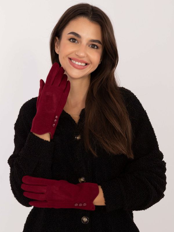 Wool Fashion Italia Burgundy women's gloves with buttons