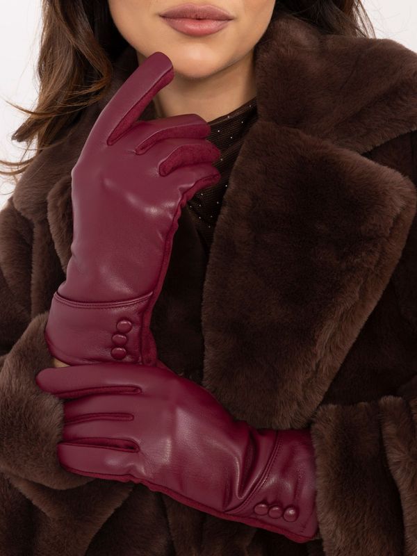 Wool Fashion Italia Burgundy women's gloves with buttons