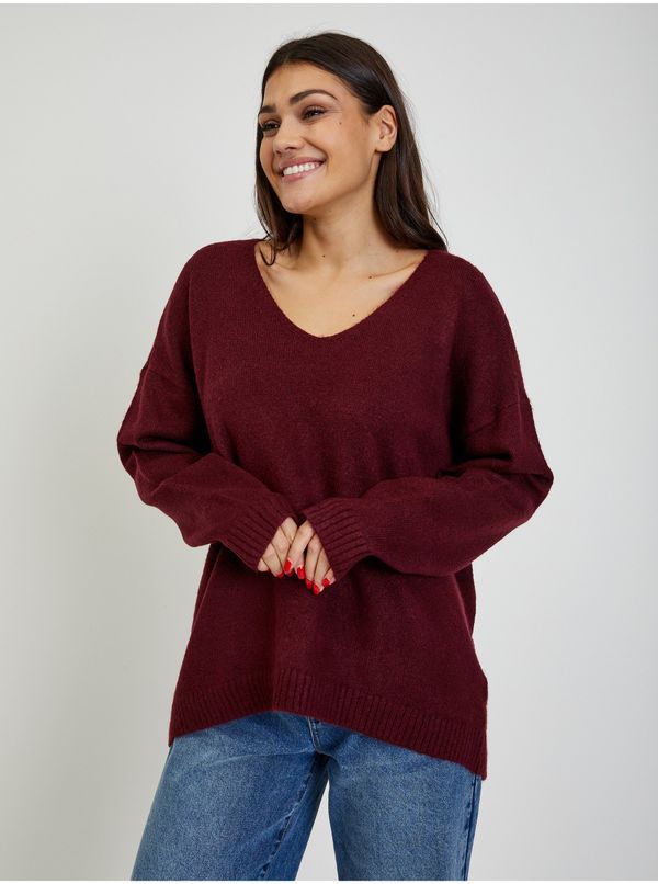 Noisy May Burgundy Women's Sweater with Extended Back Noisy May Son - Women