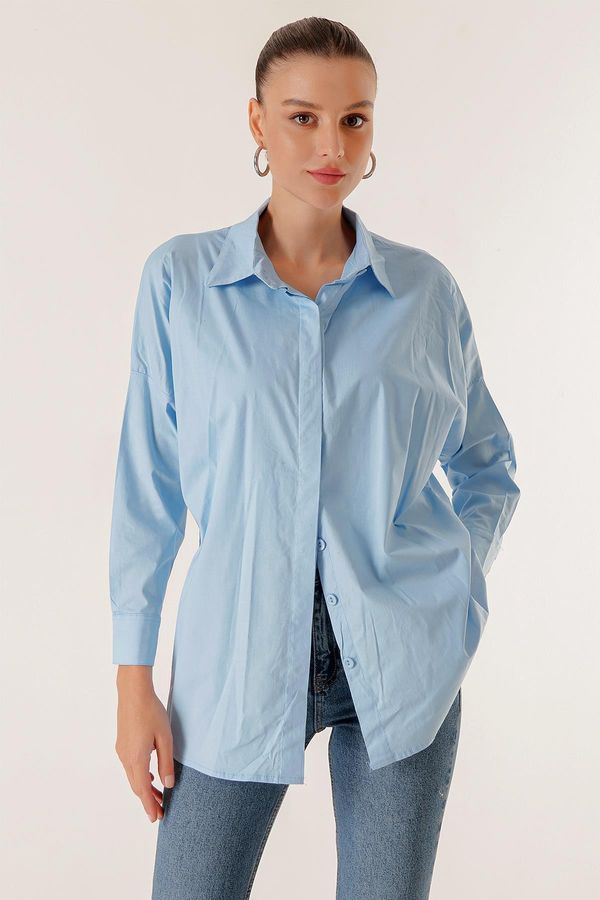 By Saygı By Saygı Batwing Capri Sleeve Oversize Shirt with Front Plaid