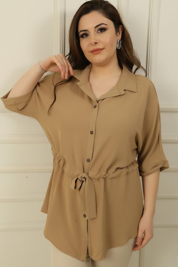 By Saygı By Saygı Belted Waist and Front Buttoned Plus Size Ayrobin Tunic Shirt