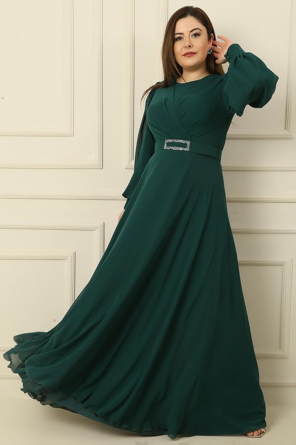 By Saygı By Saygı Double Breasted Collar Waist Belt Lined Plus Size Long Hijab Dress