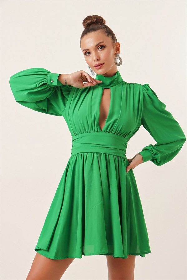 By Saygı By Saygı Emerald Lined Chiffon Dress with Window