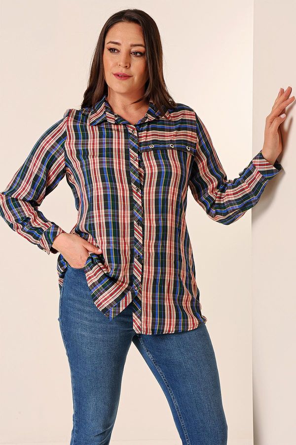 By Saygı By Saygı Eyelet Plaid Plus Size Shirt