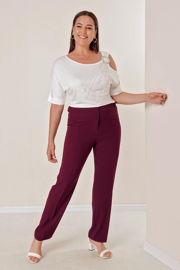 By Saygı By Saygı Imported Crepe Plus Size Trousers with Elastic Sides