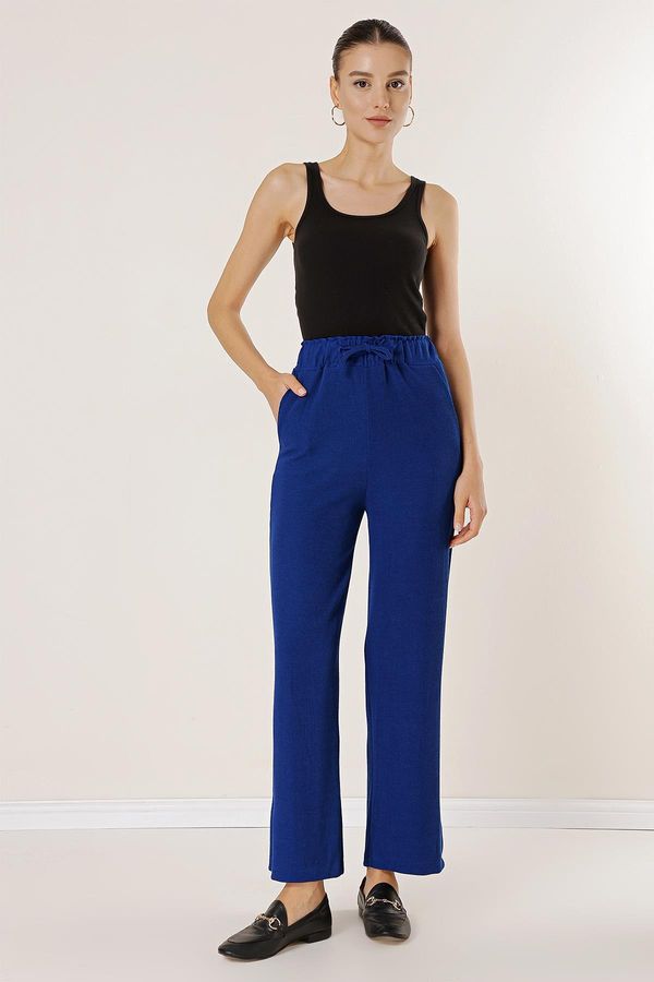 By Saygı By Saygı Knitted Trousers with Elastic Waist, Side Slits and Pockets