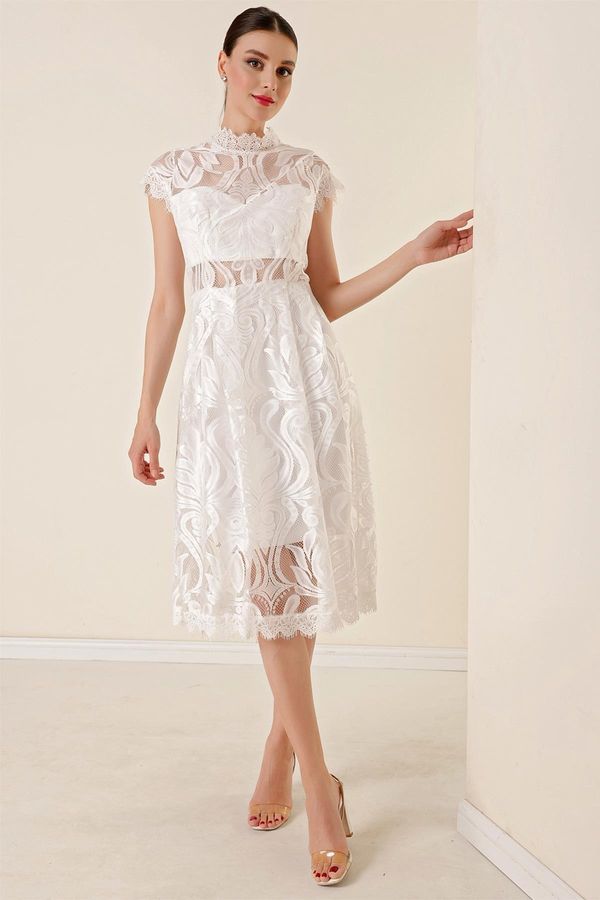 By Saygı By Saygı Lined Lace Dress with Half Moon Sleeve