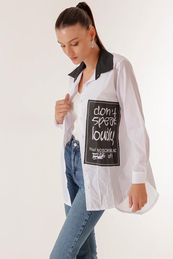 By Saygı By Saygı Long Shirt With One Side Written On The Front