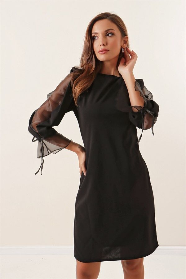 By Saygı By Saygı Lycra Dress with Semi-Organized Lined Sleeves Black