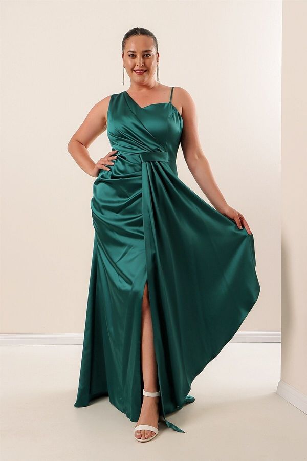 By Saygı By Saygı One Side Long Satin Dress Emerald