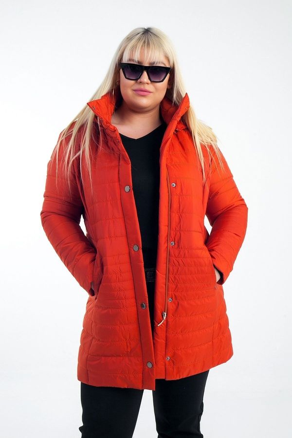 By Saygı By Saygı Orange Plus Size Puffy Coat Orange with a Portable Hooded Lined.