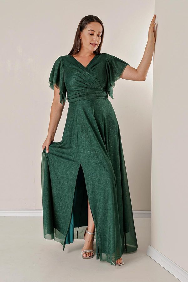 By Saygı By Saygı Plus Size Long Glittery Dress with a Double Breasted Collar Draping and Linen