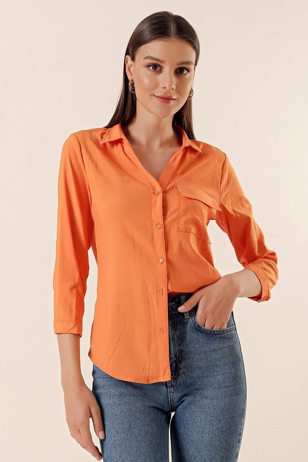 By Saygı By Saygı Polo Collar Shirt with One Pocket, Orange