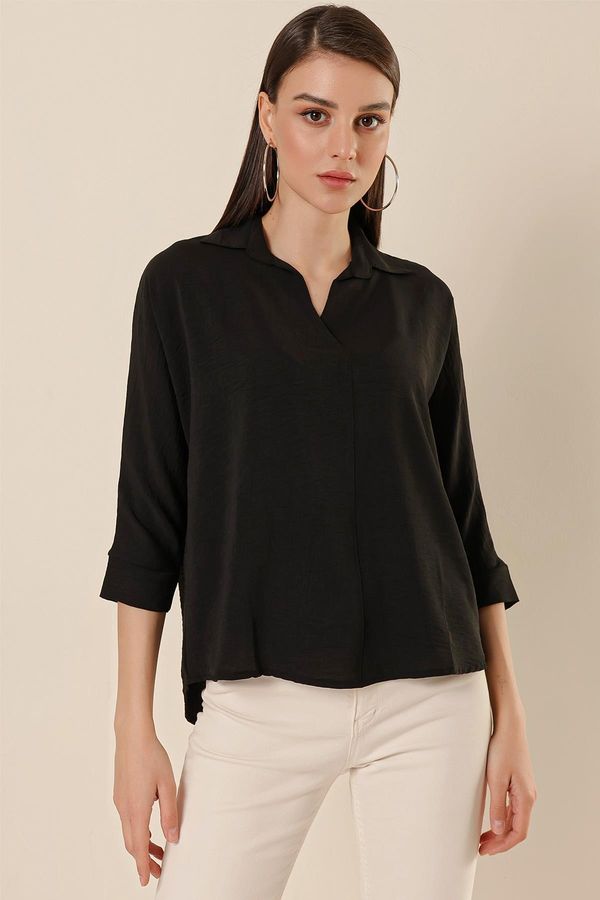 By Saygı By Saygı Polo Neck Three Quarter Sleeves Split Split Blouse