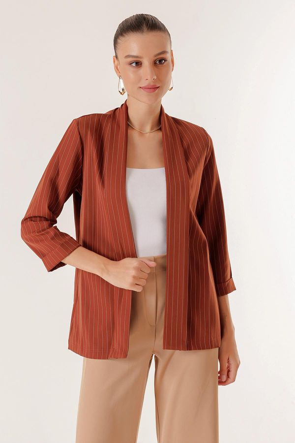 By Saygı By Saygı Shawl Collar Length Lycra Double Sleeve Length Pinstripe Fabric Jacket
