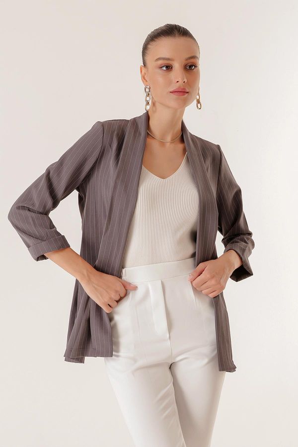 By Saygı By Saygı Shawl Collar Length Lycra Double Sleeve Length Pinstripe Fabric Jacket