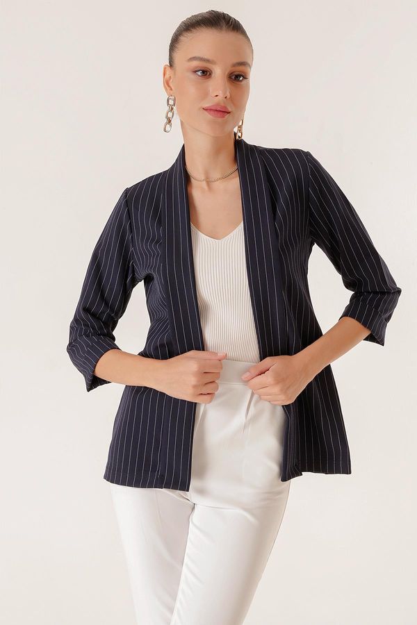By Saygı By Saygı Shawl Collar Length Lycra Double Sleeves Thin Striped Fabric Jacket