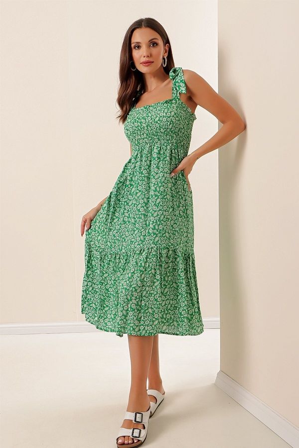 By Saygı By Saygı Shawl Patterned Gippe Viscose Dress Green