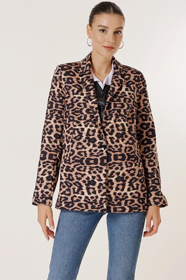 By Saygı By Saygı Single Button Lined Leopard Pattern Comfortable Fit Jacket