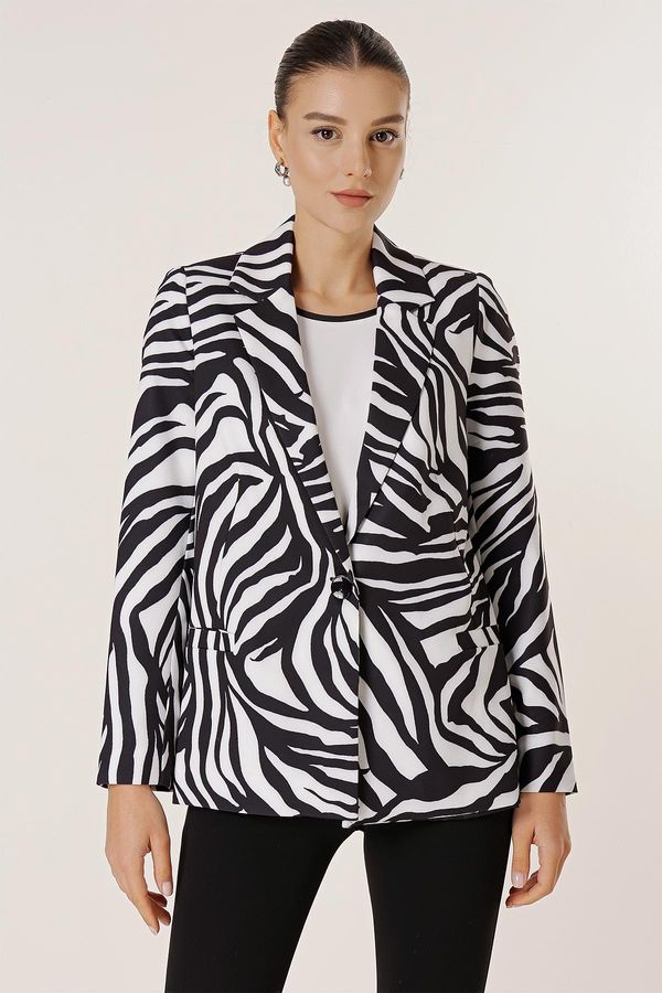 By Saygı By Saygı Single Button Lined Zebra Pattern Comfortable Fit Jacket