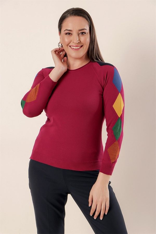 By Saygı By Saygı Sleeves Arrangement Pattern Front Short Back Long Plus Size Acrylic Sweater Fuchsia.