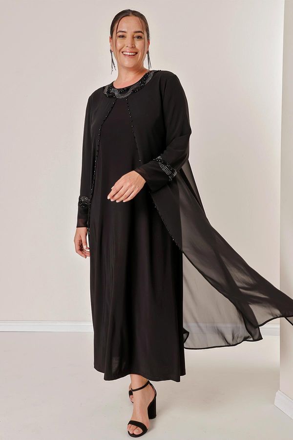 By Saygı By Saygı Stone Detailed Chiffon Top Sandy Dress Plus Size 2 Set