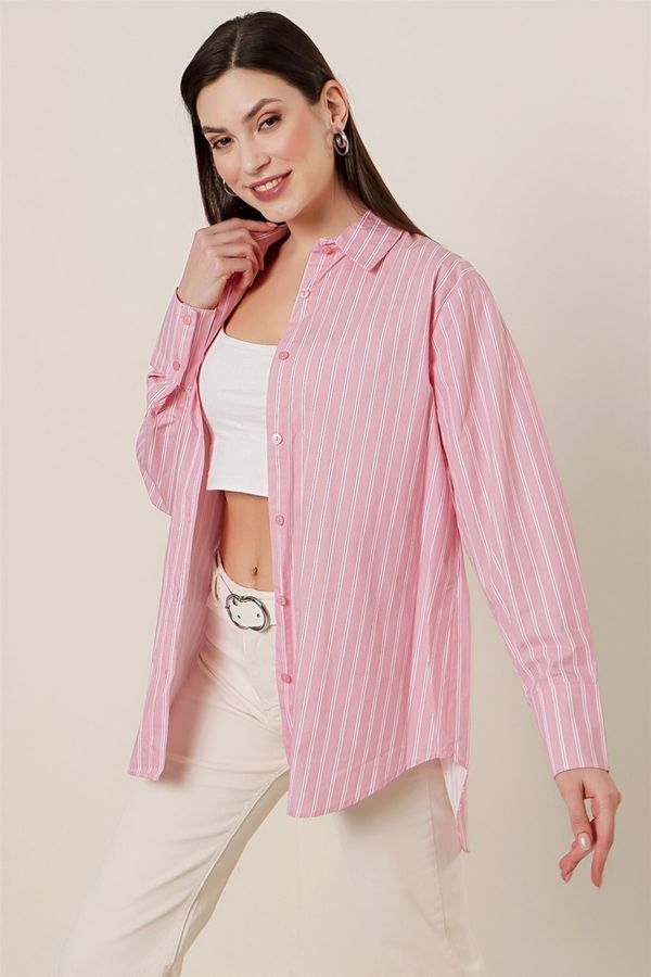 By Saygı By Saygı Striped Oversized Shirt Pink