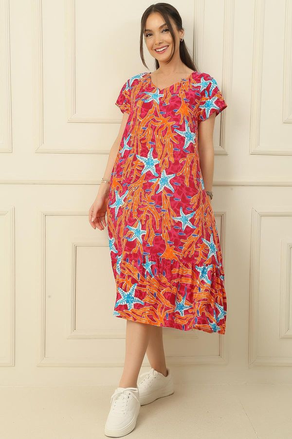 By Saygı By Saygı V-Neck Starfish Skirt Pleated Oversize Comfortable Fit Viscose Dress