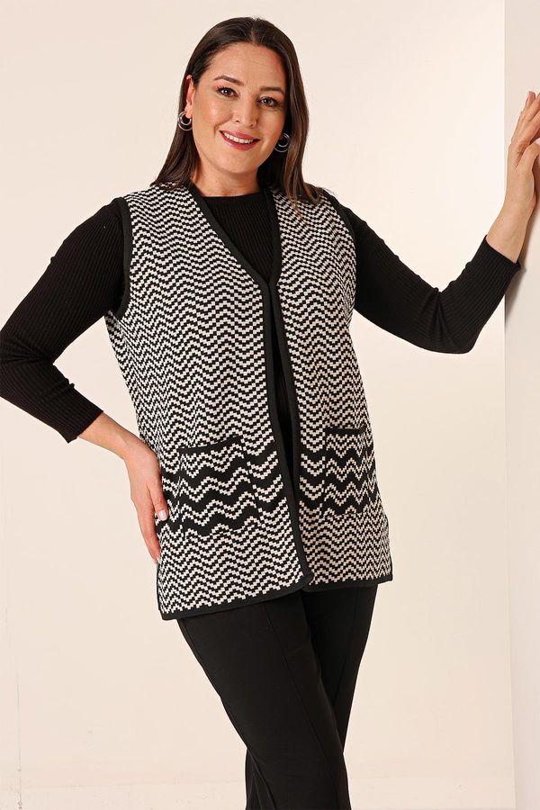 By Saygı By Saygı Zigzag Patterned Plus Size Knitwear Vest with Pockets