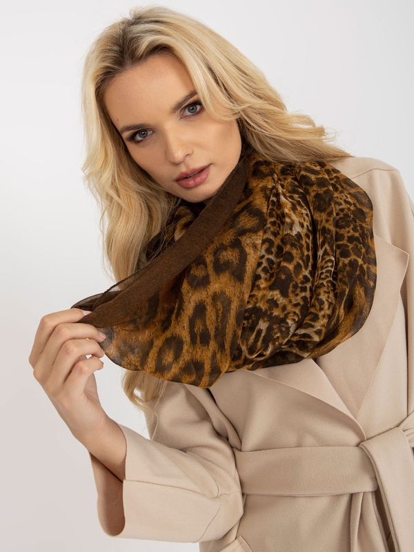 Fashionhunters Camel and brown women's scarf with animal pattern