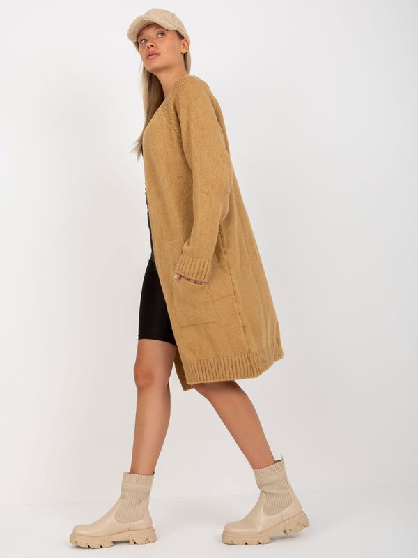 Fashionhunters Camel long cardigan with pockets RUE PARIS