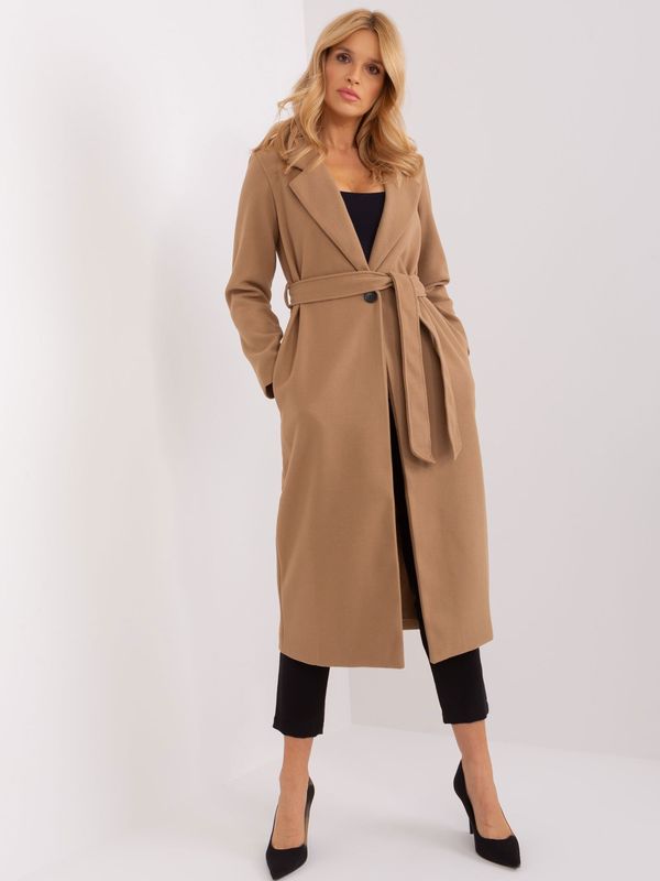 Fashionhunters Camel long coat with belt OCH BELLA