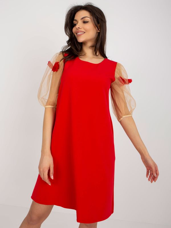 Fashionhunters Camel Red Cocktail Dress with 3D Flowers