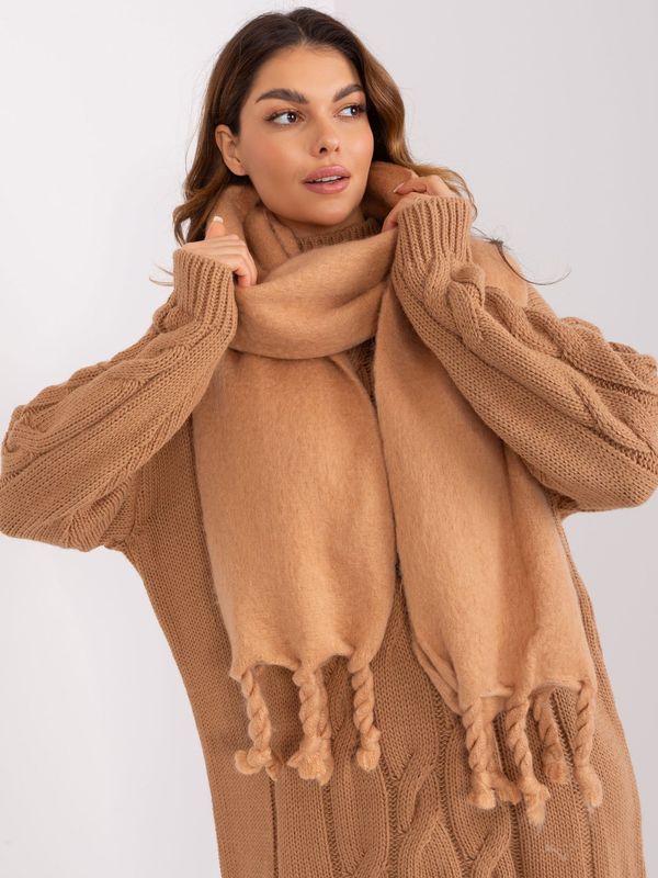 Fashionhunters Camel smooth scarf with fringe
