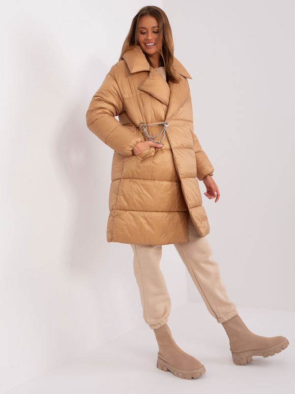 Fashionhunters Camel winter quilted jacket with pockets