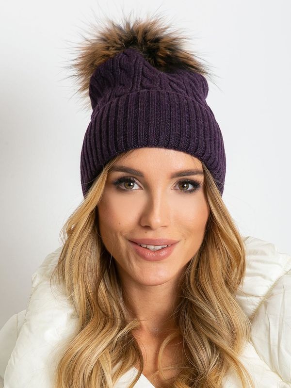 Fashionhunters Cap with braids and purple bamboo pompom