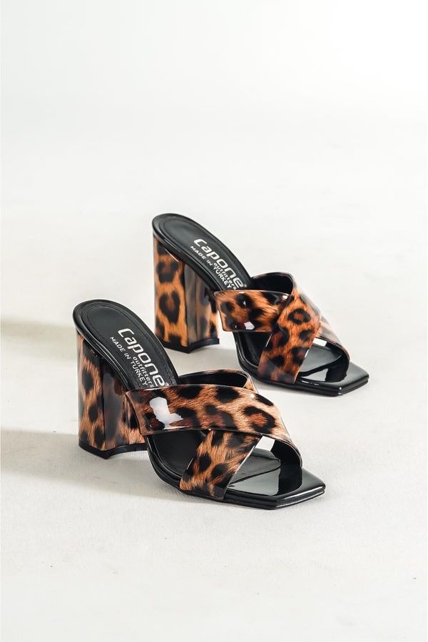 Capone Outfitters Capone Outfitters Capone 015 Heeled Flat Toe Leopard Women's Slippers