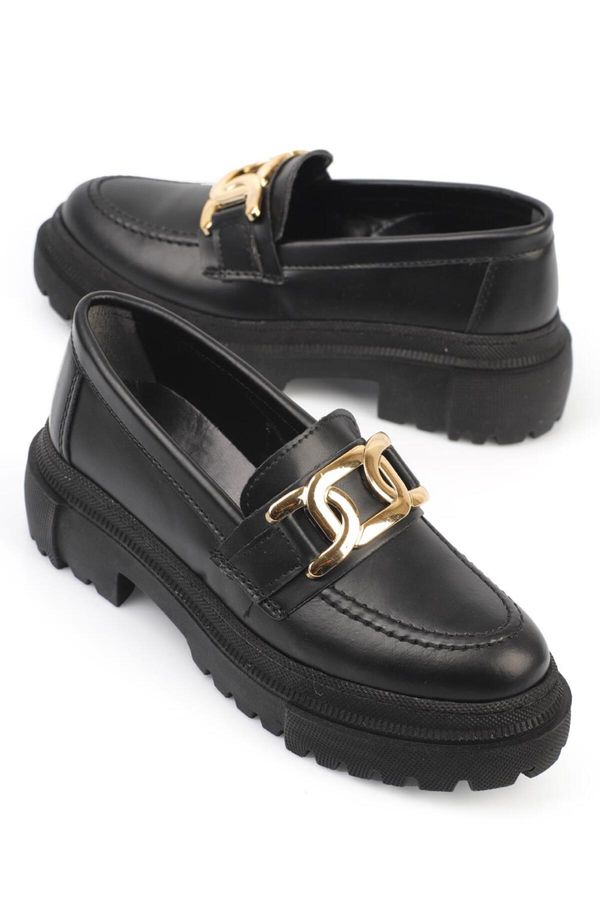 Capone Outfitters Capone Outfitters Capone Oval Toe Women's Loafers with Metal Accessories and Trak Sole Wrinkled Patent Leather.
