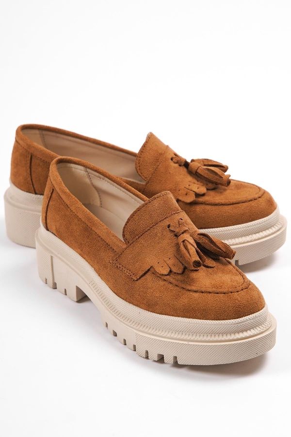 Capone Outfitters Capone Outfitters Capone Oval Toe Women's Loafers With Tassels Trak Sole Suede Camel Hair