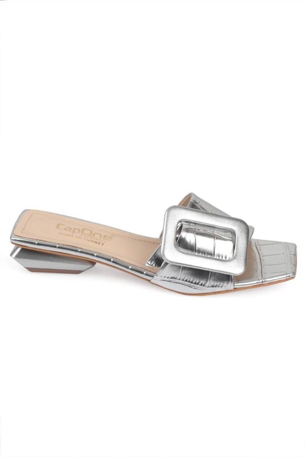 Capone Outfitters Capone Outfitters Capone Short Heel With Buckle, Silver Women's Slippers