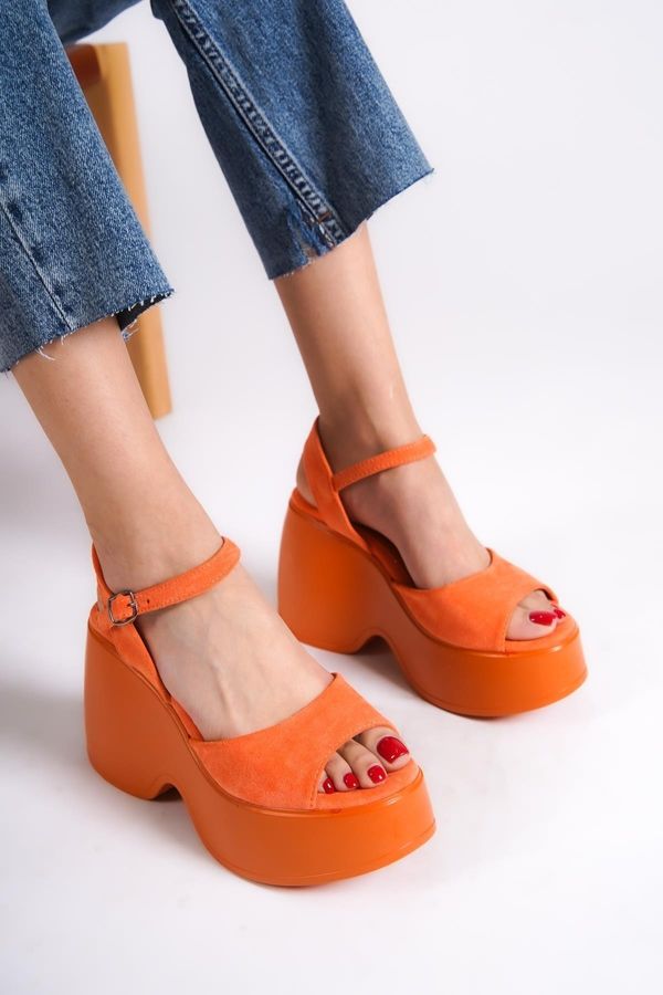 Capone Outfitters Capone Outfitters Capone Women's High Wedge Heel Ankle Strap Orange Orange Sandals