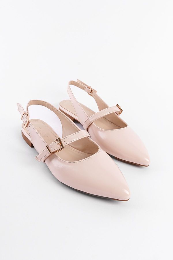 Capone Outfitters Capone Outfitters Pointed Toe Women's Flats with Open Back Strap Buckle Detail