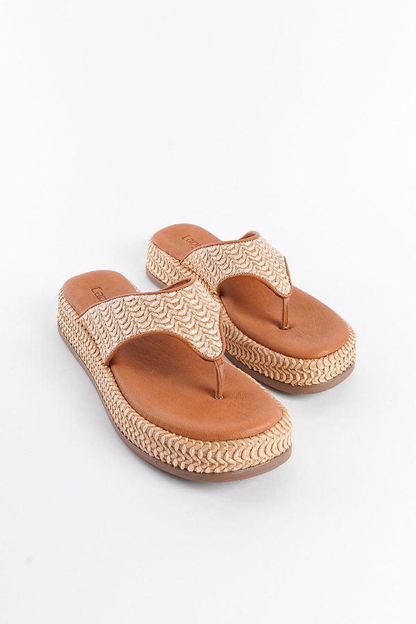 Capone Outfitters Capone Outfitters Wicker Genuine Leather Women's Flip Flops Slippers