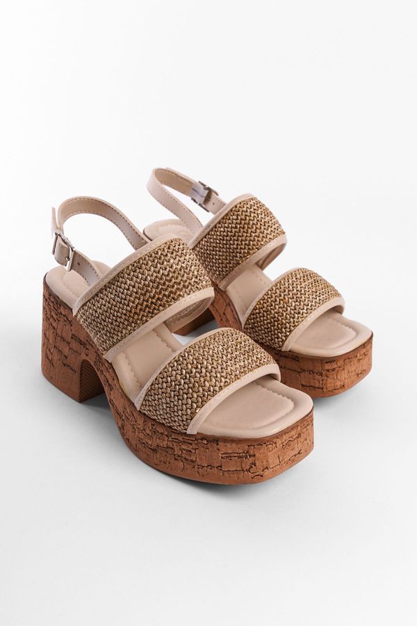 Capone Outfitters Capone Outfitters Women's Cork Platform Sold Straw Double Strap Women Slippers