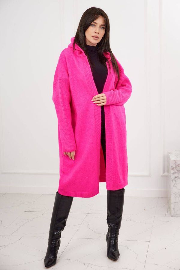 Kesi Cardigan sweater with hood, pink neon