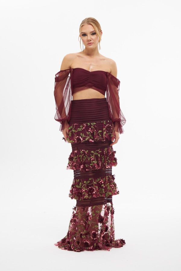 Carmen Carmen Burgundy Skirt Tiered Bustier Suit