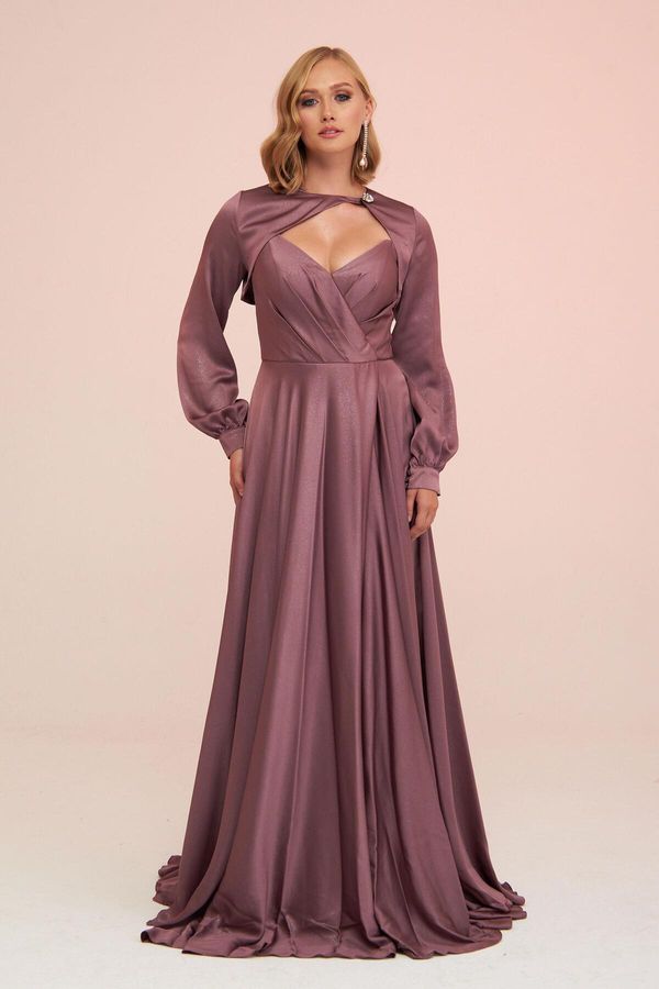 Carmen Carmen Lavender Foil Bolero Slit Long Evening Dress