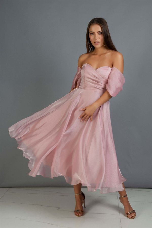 Carmen Carmen Powder Low Sleeve Organza Engagement Evening Dress
