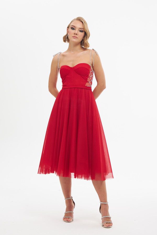 Carmen Carmen Red Tulle Stone Princess Prom Dress