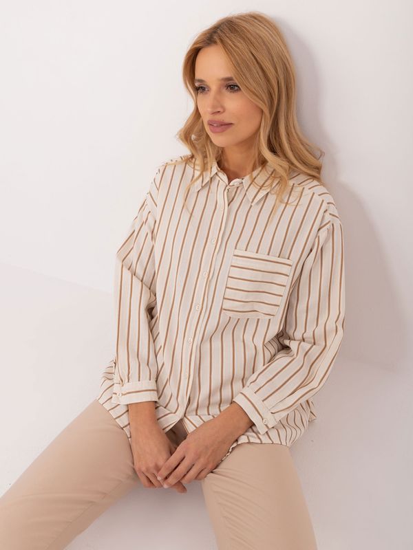 Fashionhunters Casual shirt with cream and camel stripes